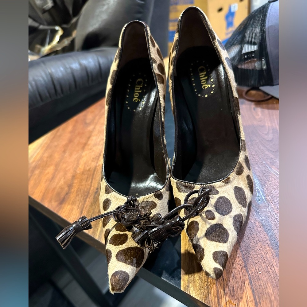 CHLOE Ponyhair Animal Print Pumps (Size 39/9)